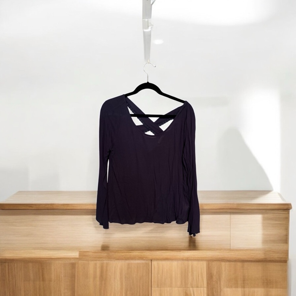 Elegant Navy Blue Long Sleeve Blouse size L